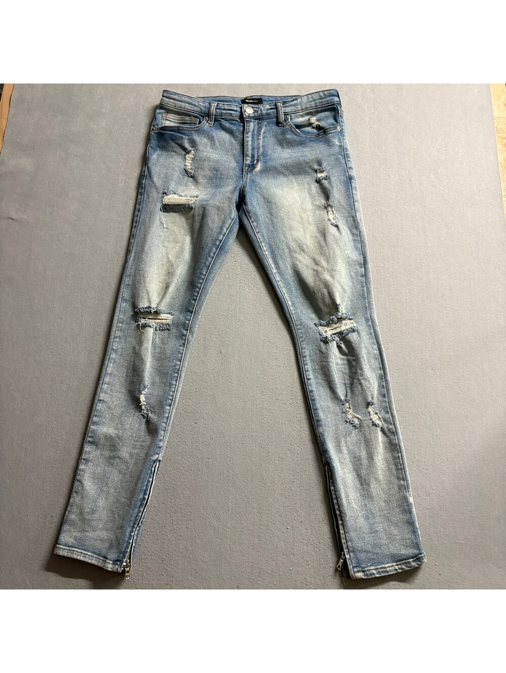 Fashion Nova Men Novamen Distressed Skinny Jeans Blue Denim Ankle Zip Size 32